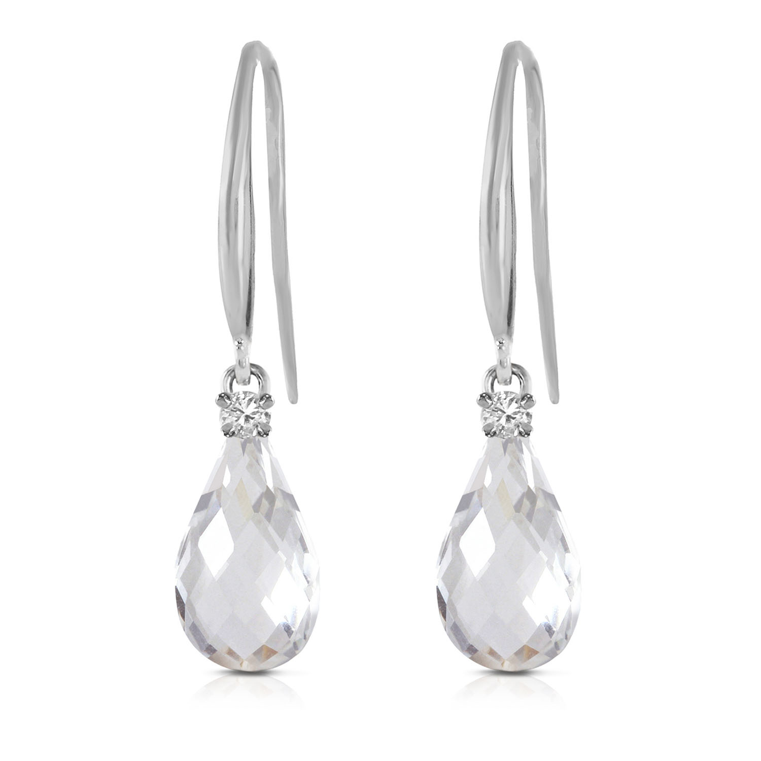 14kGold Fish Hook Earring With Diamonds White Topaz White Gold 1413$
